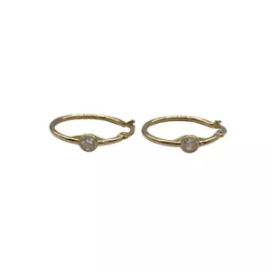9ct 9k Yellow Gold Cubic Zirconia Round Tube Hoop Earrings 21mm 1.65 Grams. New - Picture 1 of 11