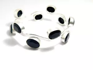 Brazalete de ónix negro de plata de ley 925 boho joyería de moda para mujer - Imagen 1 de 3