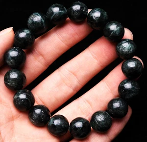13.8mm Genuine Natural Green Seraphinite Gemstone Crystal Round Beads Bracelet - Picture 1 of 6