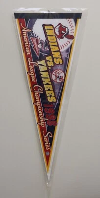 1998 INDIANS VS YANKEES AMERICAN LEAGUE CHAMPIONSHIP PENNANT  12 X30"  #PE74 - Image 1 of 3