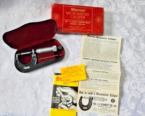 Vintage Starrett No. 436FL Micrometer Caliper 0-1" in Original Box w/Papers - Foto 1 di 15