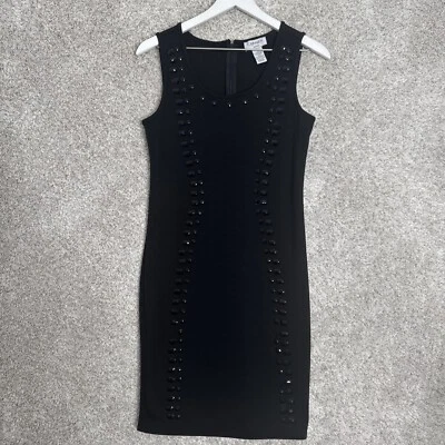 Vestido CARMEN MARC VALVO para mujer pequeño negro sin mangas funda con cuentas negras Foto 1 de 4
