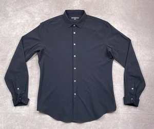 Camicia uomo John Varvatos bottoni grande blu navy tessuto misto lana colletto polsino francese - Foto 1 di 13