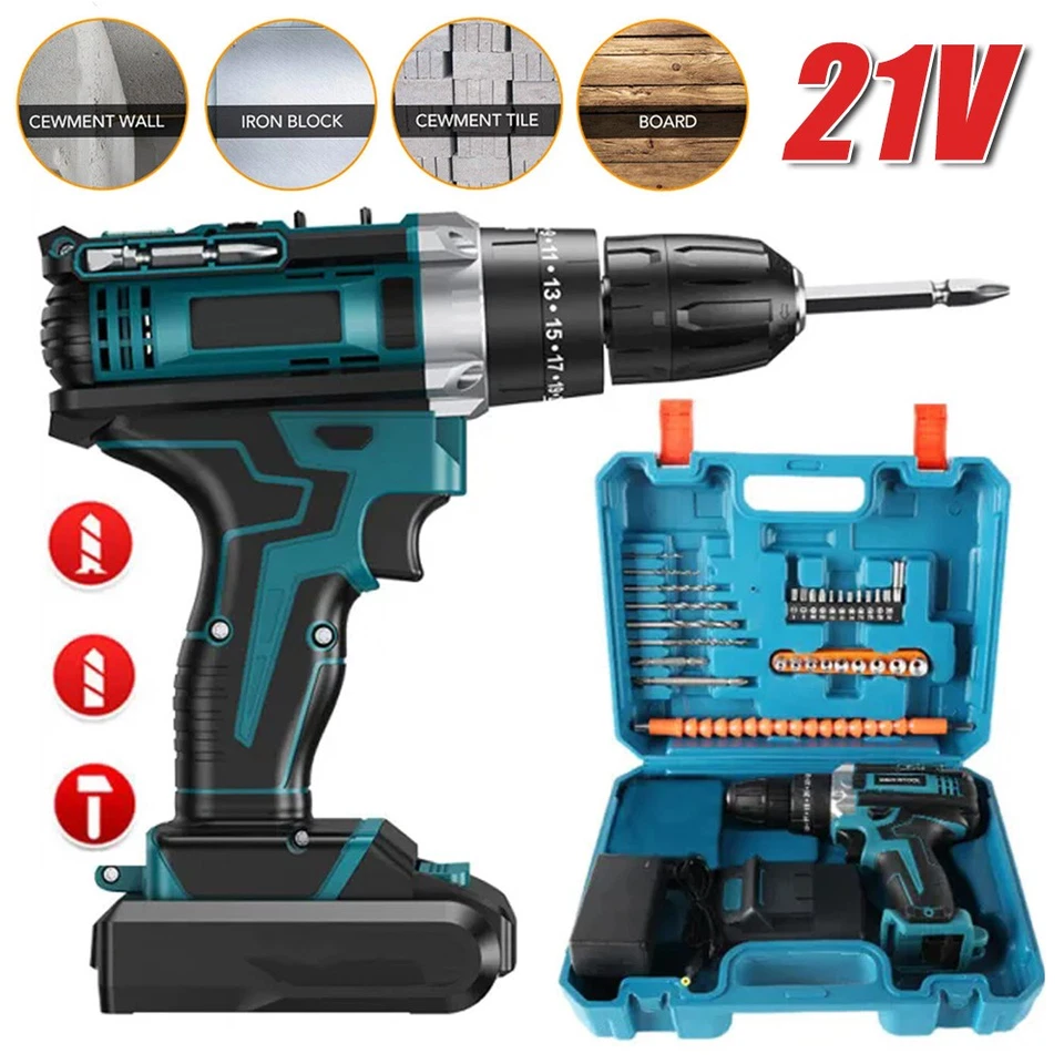 21V Starker Akku Bohr Schrauber Schraubendreher Bohrmaschine 2 Akku 1.2Ah Koffer - Bild 1 von 4