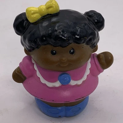 Little Tikes African American Girl Figure Black Hair Pink Dress Yellow Bow - Image 1 of 4