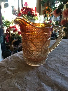 Vintage IMPERIAL GLASS Amber Carnival Glass 5 3/4" Pitcher - Amelia Marigold - Picture 1 of 6
