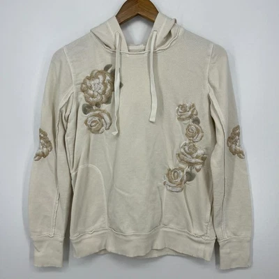 Lucky Brand Hoodie Women's Size S White Embroidered Floral Logo Pullover - Image 1 of 4