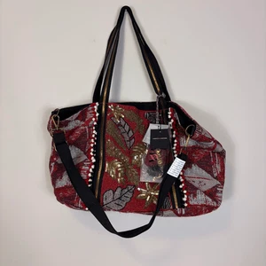 America & Beyond Red Embellished Large Tote Weekender Bag with Zipper Closure - Picture 1 of 10