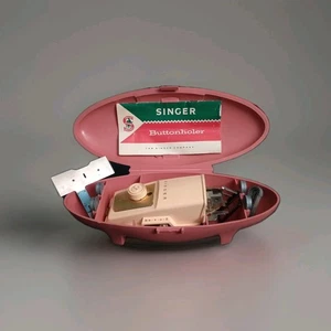 Singer Vintage 60's Buttonholer with Pink Case - Picture 1 of 12