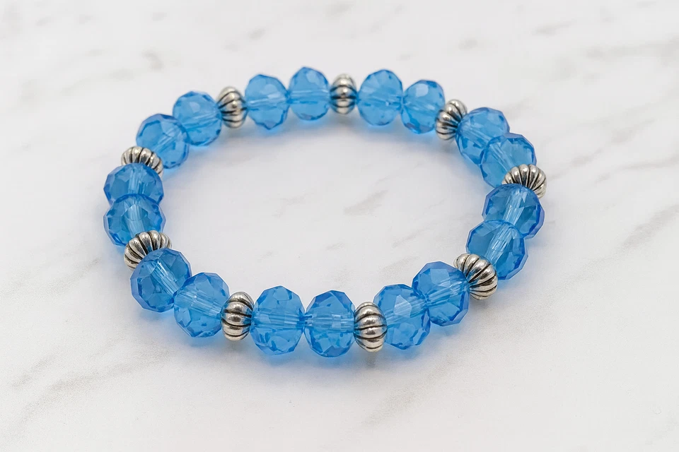 Pulsera Grabada Azul Cielo Plata Tibetana Cuentas Elásticas BOHO Bolsa de Regalo Cuentas Mujeres Foto 1 de 1
