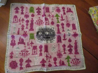 Vintage Tammis Keefe designer pink and purple Vintage decor  linen hanky - Image 1 of 2