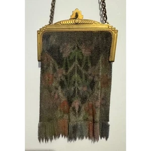 Antike 20er Jahre Whiting & Davis Metall Netz Emaille Handtasche Art Deco Abendhandtasche - Bild 1 von 8