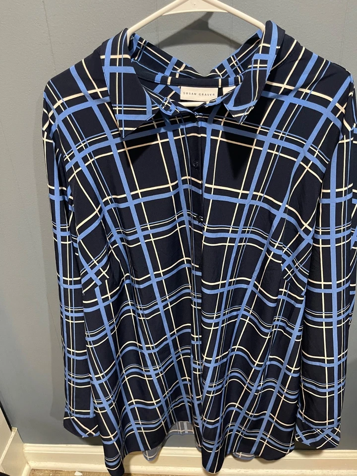 Top Susan Graver para mujer con botones talla 3X silencioso de lujo madura oficina manga larga Foto 1 de 4