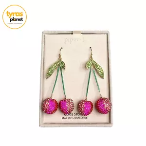 NIB piper•k CHERRY Gold Tone Glass Stones/ Enamel Nickel Free Drop Earrings - Picture 1 of 5