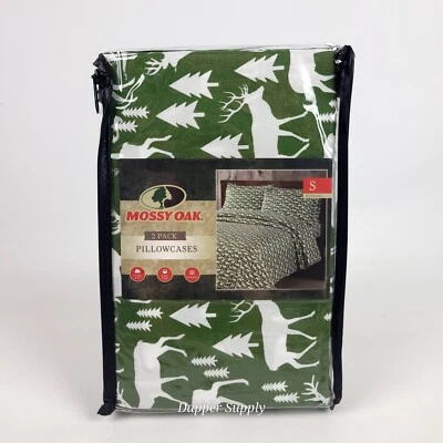 "Paquete de 2 fundas de almohada estándar Mossy Oak 20 x 30"" verde blanco alce pinos nuevas" Foto 1 de 4