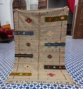 Moroccan Berber Rug Carpet - Berber Picasso - Tribal Art Earth Tones - 3.8 x 5.5 - Picture 1 of 7