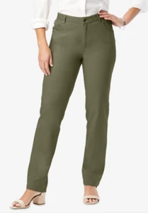 Jeans donna dentro taglia 14W verde oliva classico cotone denim gamba dritta nuovo senza etichette - Foto 1 di 6