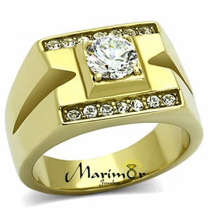 Herren Edelstahl 14K Vergoldet Ionenbeschichtet 1,26 Ct Kubik Zirkonia Ring Größen 8-13 - Bild 1 von 6