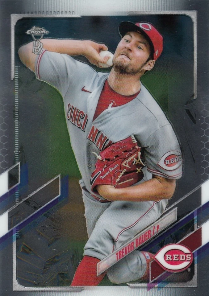 TREVOR BAUER TOPPS CHROME BEN BALLER BB BASE DODGERS REDS #77 2021 21 - Image 1 of 1