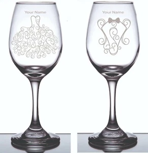 Par de copa de vino grabada personalizada novia y novio con tu nombre/mensaje - Imagen 1 de 2