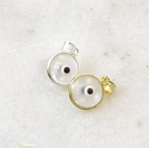 Evil Eye Transparent Glass 925 Sterling Silver  Gold Greek Turkish Pendant Charm - Picture 1 of 4