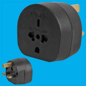 Black Worldwide to 13A UK 3 Pin Travel Mains Plug Adaptor, USA Europe Australia - Picture 1 of 3