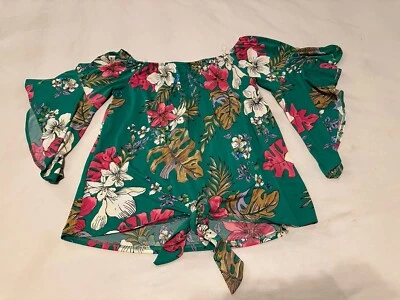 Blusa boho Impressions verde rosa floral manga campana para mujer talla pequeña nueva con etiquetas Foto 1 de 4