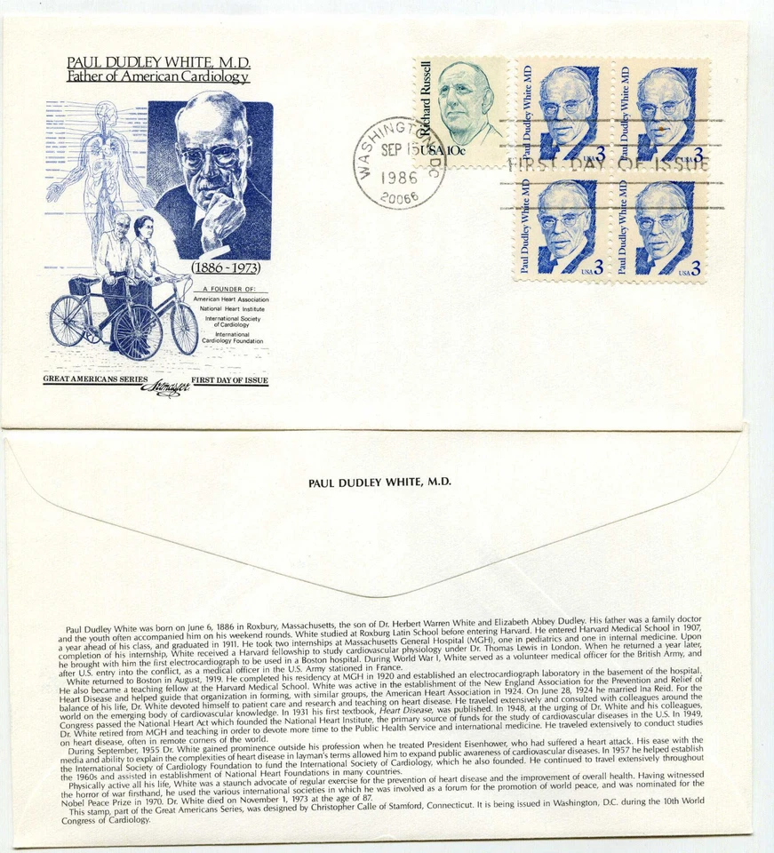 2170 3c Paul Dudley White, MD, Artmaster block of 4, FDC - Image 1 of 1