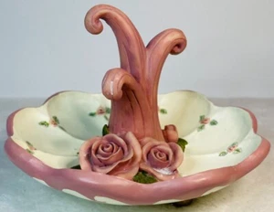 Unique Tree W/Roses Jewelry Dish Decorative Ceramic Tray 6" - Picture 1 of 6