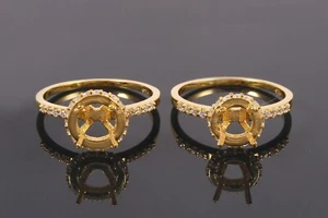 Semi Mount Ring Stone Setting Size 6X6 MM Round Shape Yellow Gold Rhodium Plated - Picture 1 of 4