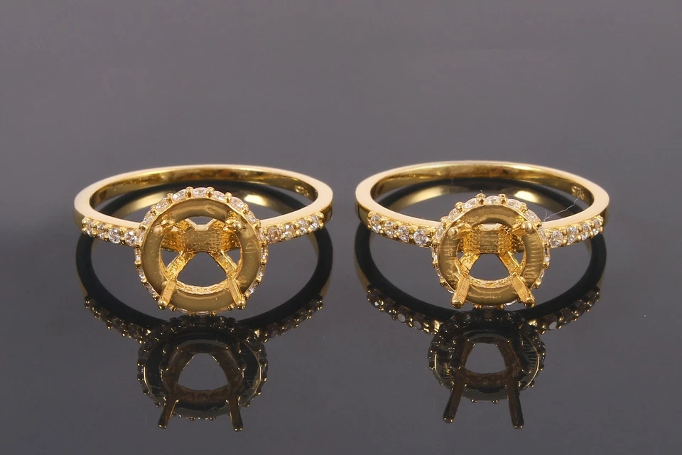 Semi Mount Ring Stone Setting Size 6X6 MM Round Shape Yellow Gold Rhodium Plated - Image 1 of 4