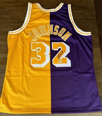 Magic Johnson Signed Split LA Lakers M&N HWC Swingman ‘84-‘85 Jersey NWT & COA - Image 1 of 4