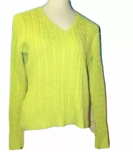 LIZ CLAIBORNE Lime Apple SOFT Chucky Cable SWEATER petite small P S PS - Picture 1 of 3