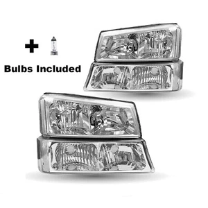 4PC Chrome Clear Headlights + Signal Bumper Lamps For 2003-2006 Chevy Silverado - Picture 1 of 3