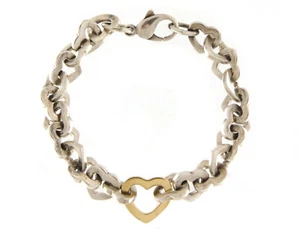 .925 Sterling Silver & 18k Yellow Gold Women's 10mm Heart Link Bracelet 7.75" - Picture 1 of 2