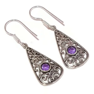 Blue Alexandrite Gemstone Silver Overlay Handmade Drop Dangle Teardrop Earrings - Picture 1 of 3