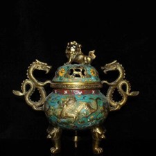 10.8" China Antique incense burner Cloisonne censer Brass incense burner 