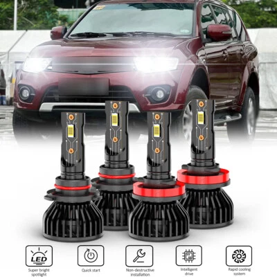 Combo de bombillas de haz alto bajo faros LED 6000K para Mitsubishi RVR 2011-2019 4 piezas Foto 1 de 4