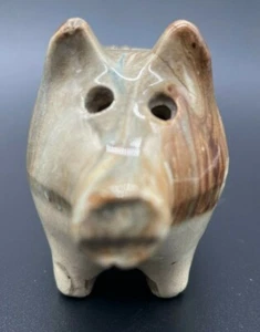 Antique Mocha Ware Yellow Ware Hole Eyed Small Pig Bank marked Austria - Picture 1 of 10