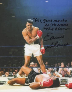 EARNIE SHAVERS 8x10 AUTO MUHAMMAD ALI PHOTO “ALI GAVE ME THE NICKNAME THE ACORN” - Picture 1 of 1