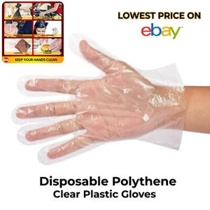 Disposable Plastic Gloves PE Polythene Clear Catering Food Hairdressing - Picture 1 of 7