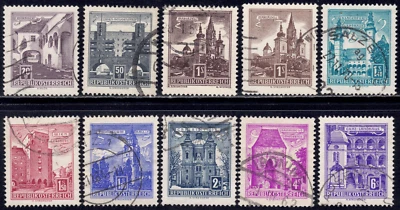 1957-61 Austria SC# 618A-629 - Farmhouse at Mörbisch - 10 Different - Used - Image 1 of 2