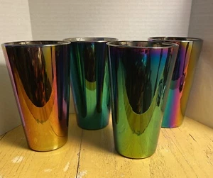 4 Iridescent Carnival Oil SlickGlasses 6'' X 3-1/4”,  Psychedelic~EUC, Clean - Picture 1 of 11