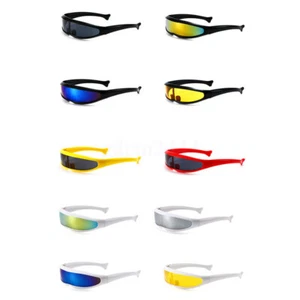 HOT Color Mirror Lens Monolens Cyclops Robotic Futuristic Narrow Punk Sunglasses - Picture 1 of 21
