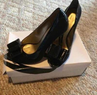 Nine West Peek Toe Women's 5” Pumps Size 8 Black Faux Patent Leather - Image 1 of 3
