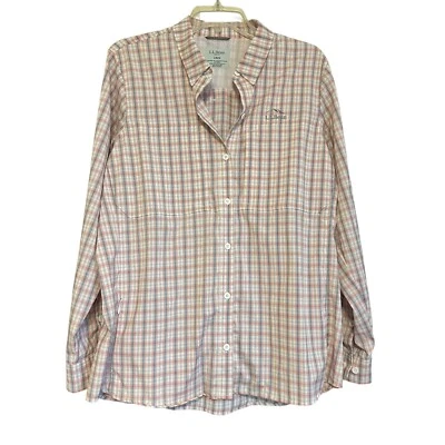 LL Bean Mens Fishing Shirt Sz L Red Gray Plaid Roll Tab Button Up Workwear - Image 1 of 4