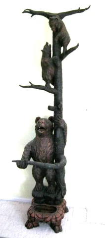 Brienz Black Forest Carved Bear Hall Tree 2 cubs and momma Bear Cover