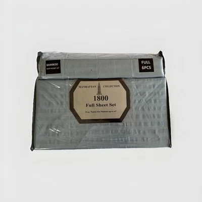 Conjunto de Lençóis Manhattan Collection Tamanho Completo Extra Macio Cor Azul / Novo Conjunto de 6 Peças - Imagem 1 de 4