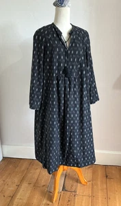 Toast Ikat Dress L Chest 46in Black & White Cotton Tassels Tie Neck - Picture 1 of 8