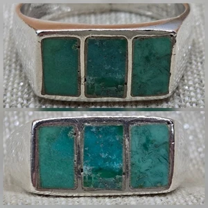 Vintage Navajo Western Sterling Silver Turquoise 3 Stone Inlay Ring 10.5 - Picture 1 of 9